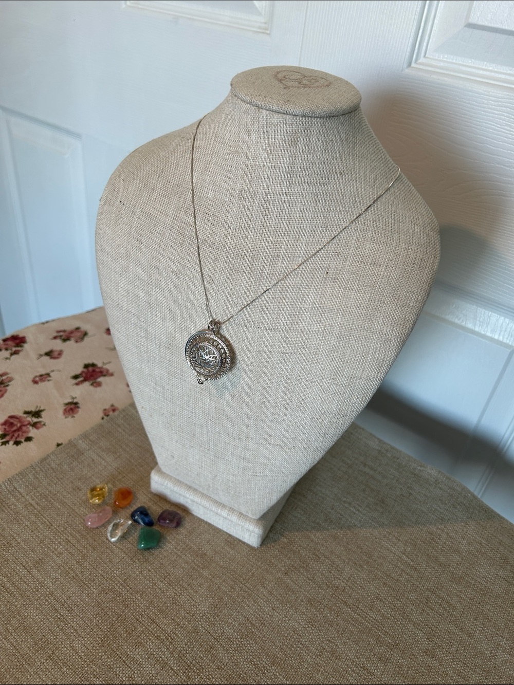Silver Tone Floral Locket Necklace - Silver